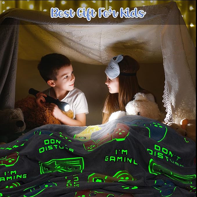 Gaming Blanket Toys Gifts for Boys - Glow in The Dark Game Controller Throw for Kids Age 1-14 Year Old Teens Child Toddler Son Birthday Christmas Valentines Easter Presents Gamer Room Decor 50"x60"