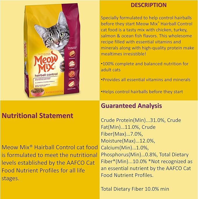 Dry Cat Food Mix Hairball Control Bundle (3.15 LB) and cat Treats Hairball Control Chicken(4.9 Oz) Bundle, Includes kit with 03 mouses Toy and a Pet Nutrition Booklet.