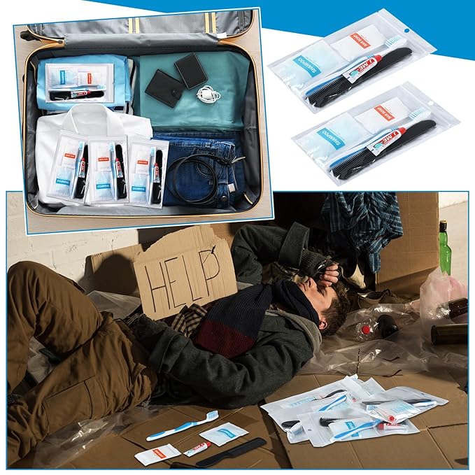 48 Sets Personal Hygiene Kit Basic Toiletry Kits Homeless Supplies Bulk for Women, Men, Travel, Charity, Business Include 48 Shampoo, 48 Toothbrush, 48 Toothpaste, 48 Comb, and 48 Bath Soap