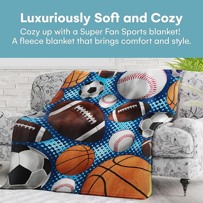 Dawhud Direct Sports Fleece Blanket for Bed, 50" x 60" Sports Fan Fleece Throw Blanket for Adults & Kids Super Soft Plush Sports Blanket Throw Kids Fleece Blankets for Sports Fans - Queen Size Blanket