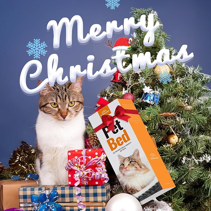 23in Round Cat Dog Bed for Large Medium Small Dogs Cats, Machine Washable Sleeping Sofa, Non-Slip Bottom Breathable Soft Calming Pet Cuddler for Indoor/Outdoor/Car/Cage, Dark Grey