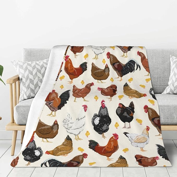 Chicken Soft Throw Blanket Flannel Fleece Blankets Warm Cozy Lightweight Fuzzy Blanket for Bed Sofa Couch Home Decor 80"X60"
