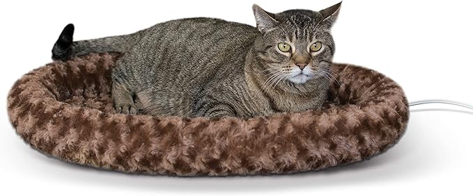 K&H Pet Products Heated Thermo-Kitty Fashion Splash Indoor Cat Bed, Orthopedic Foam Base Heated Bed for Large Cats with Removable Waterproof Heater, Mocha Large 16 X 22 Inches