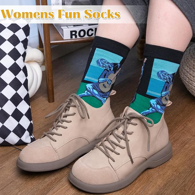 5 Pairs Womens Fun Famous Painting Patterned Art Socks Cotton, Printed Cool Novelty Funny Socks for Women