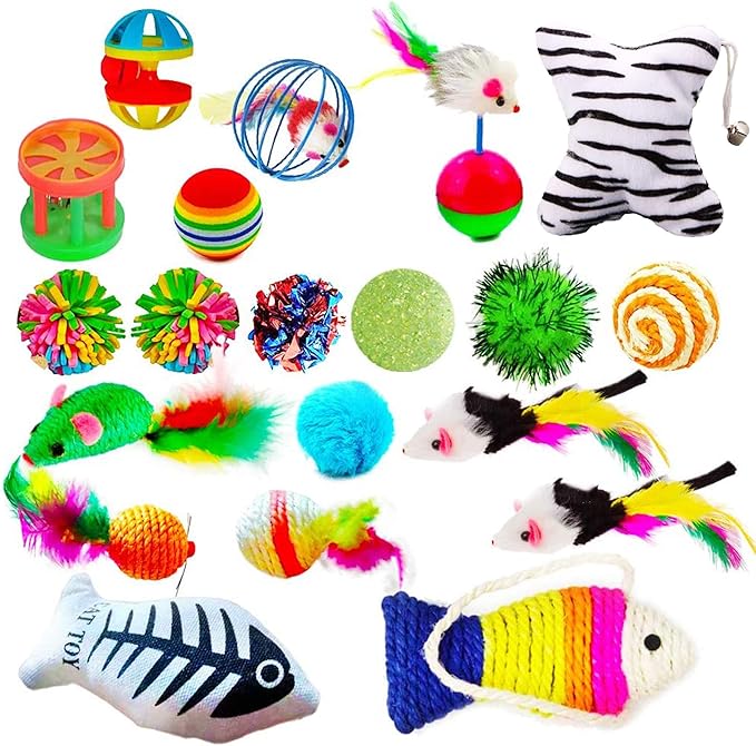 CoCoo Ferret & Cat Toy Variety Pack, Activity Set of Mylar Balls, Chew Toys, Catnip Pouches, Play Mice & Bells, Great for Persians, Maine Coons, Calicos & Tabby Cats, 20 Pcs