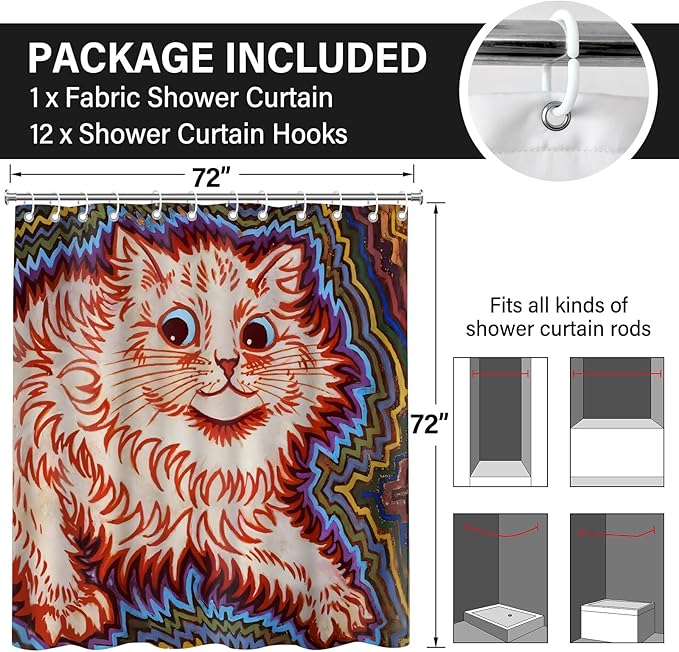 Adorable Orange Kitten Shower Curtain, Colorful Cat Bathroom Curtains,Cute Shower Curtains for Bathroom,Bath Curtain,72x72 Inches