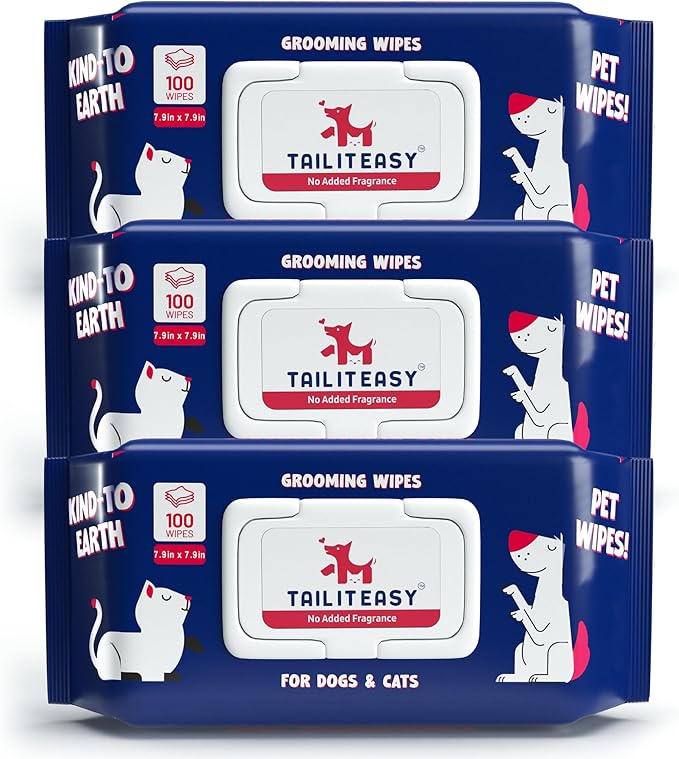 Pet Wipes for Dogs - Dog Paw Wipes - Dog Cleaning Wipes - Biodegradable Cat Bath Wipes - Puppy Grooming Wipes - Toxic-Free Kitten Wipes (No Fragrance) (Pack of 3)