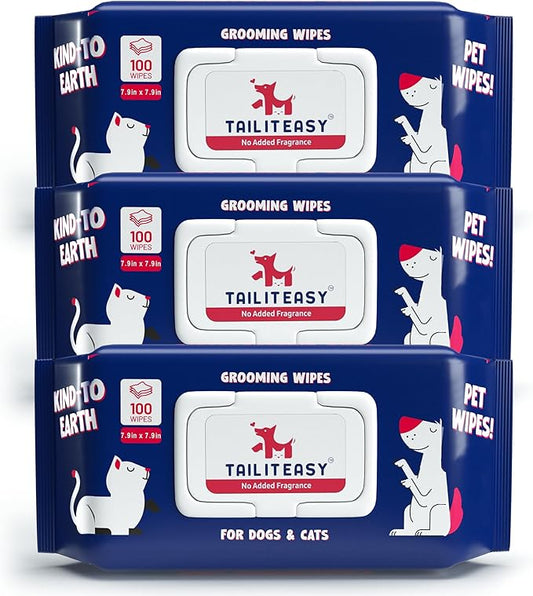 Pet Wipes for Dogs - Dog Paw Wipes - Dog Cleaning Wipes - Biodegradable Cat Bath Wipes - Puppy Grooming Wipes - Toxic-Free Kitten Wipes (No Fragrance) (Pack of 3)
