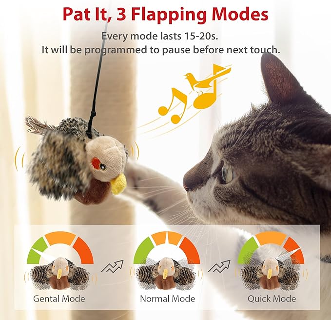 Gigwi Interactive Flapping Cat Toys Catnip, Electronic Flappy Toys Motion Activated, Automatic Cat Toys for Indoor Cats, USB Rechargeable Cat Enrichment Toy for Hunting and Kicker, Bird Sparrow