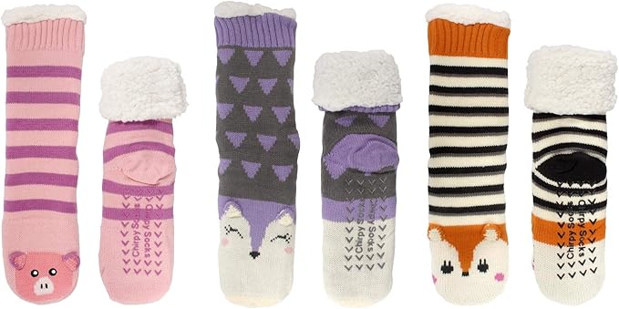 BambooMN Extra Thick Cozy Fuzzy Animal Thermal Cabin Plush Fleece-lined Knitted Crew Socks