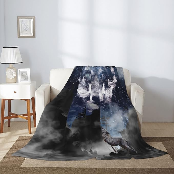 Wolf Soft Throw Blanket Flannel Fleece Blankets Warm Cozy Lightweight Fuzzy Blanket for Bed Sofa Couch Home Decor 80"X60"