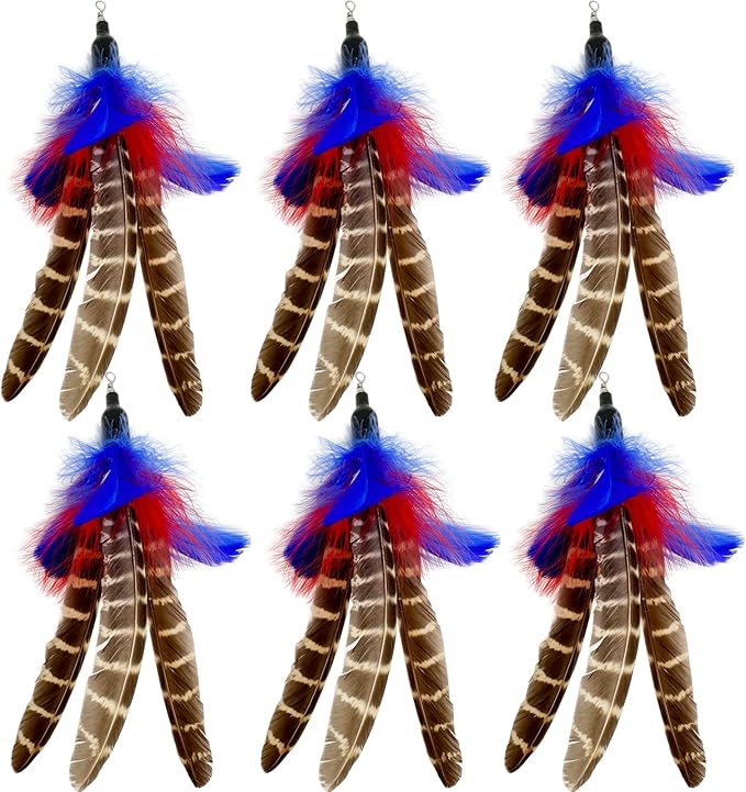 Cat Feather Toys Refills Cat Wand Replacement, 6 PCS Handmade Natural Da Bird Feathers Refill, Cat Toy Feather Replacement for Indoor Cats (A)