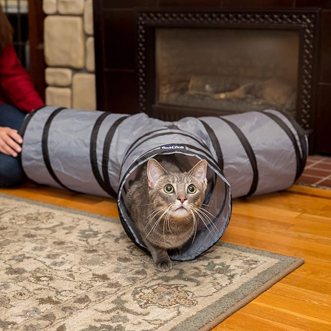 PetLike Cat Tunnel (with Interactive Cat Toy and Catnip Toy) for Indoor Cats Collapsible Pop-up Pet Tube Peek Hole Hideaway Play Toys for Cats with Ball