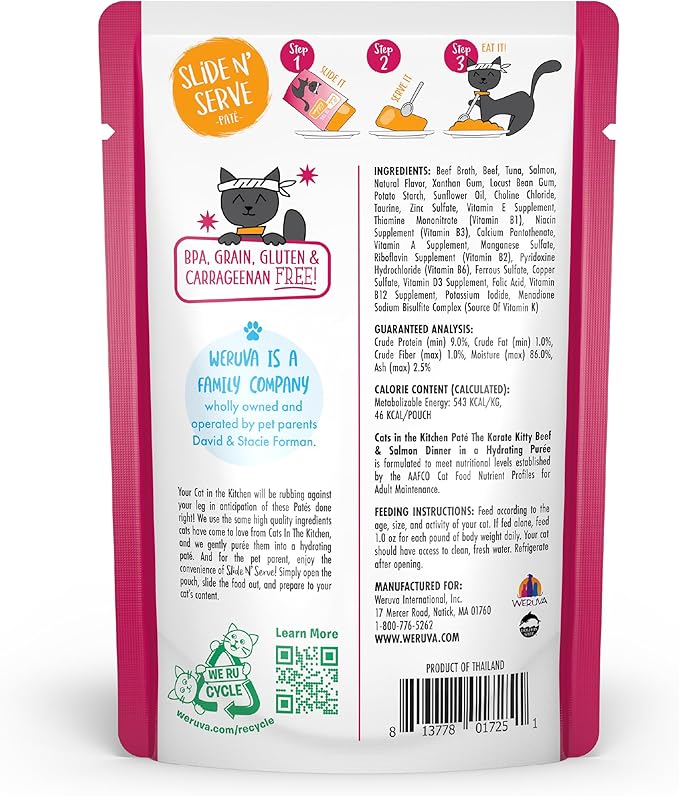 Weruva Cats in The Kitchen Paté, The Karate Kitty with Beef & Salmon, 3oz Pouch (Pack of 12)