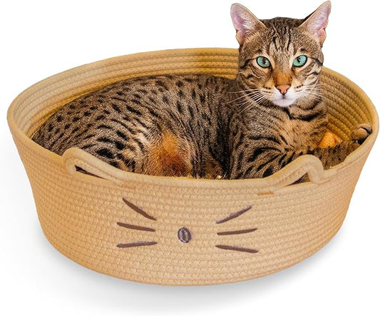 Catstages Bed & Basket Retreat 2-in-1 Cat Bed with Removable Cushion, Plush, Cotton Rope, Tan