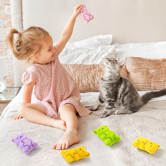 MALLMALL6 Catnip Toys for Cat - 5Pcs Gummy Colorful Bear Catmint Interactive Cat Toy for Indoor Cats, Soft Plush Candy Cat Supplies, Kitten Teething Chew Toy Set, Cute Pet Gifts for Cat Lover