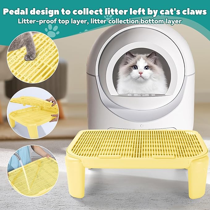 BALAPET Adjustable Cat Ramp for Litter Box Elevated Cat Litter Ramp for Cat Litter Boxes Double Layered Litter Trapper with Filter Function Cat Steps Suitable for Small & Elderly Cats (Milkyellow)