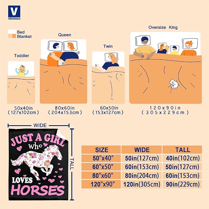 Horse Blanket Gift for Girls Women Plush-Just A Girl Who Loves Horses Comfy Throws Cowboy Western Lightweight Sheet Pony Bedding Quilt Soft Flannel Blankets for Couch Travel-50x60 Inches