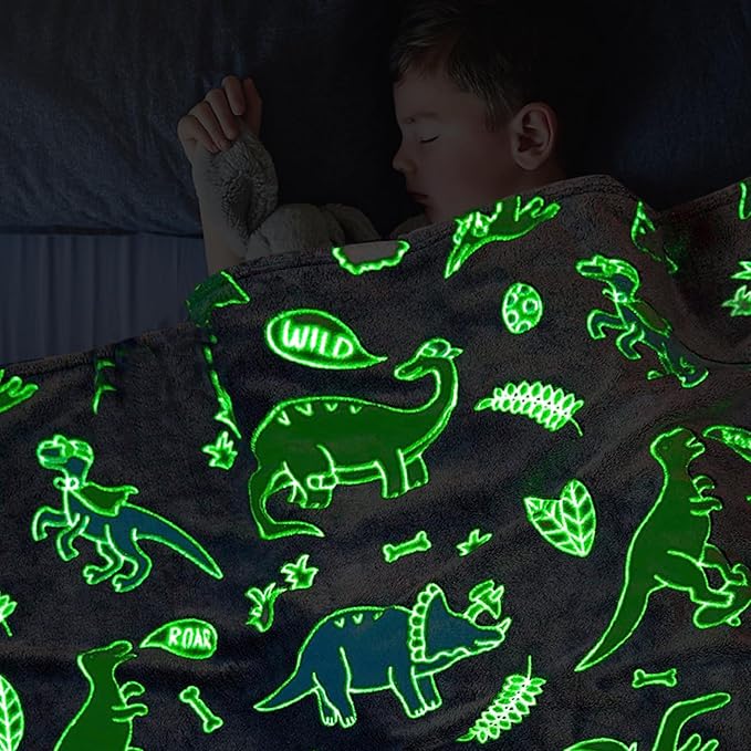 Dinosaur Blanket for Boys, Glow in The Dark Blanket for Kids, Dinosaur Gifts for Boys/Kids, Birthday, Valentines Day, Christmas, 50 x 60 Inch