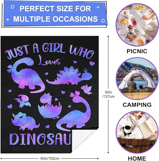 Dinosaur Blanket, Dinosaur Gifts for Girls Kids, Just a Girl Who Loves Dinosaurs Blankets, Dino Stuff for Women, Best Gift Ideas for Dinosaurs-Lover Blanket 40"X50"
