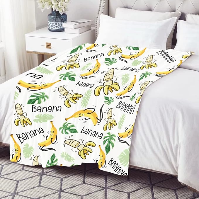 Funny Banana Throw Blanket,Banana Print Gift for Kids,Soft Warm Lightweight Plush Fruit Quilt for Bed Sofa Couch Car Room Decoration 50 x 40in for Child