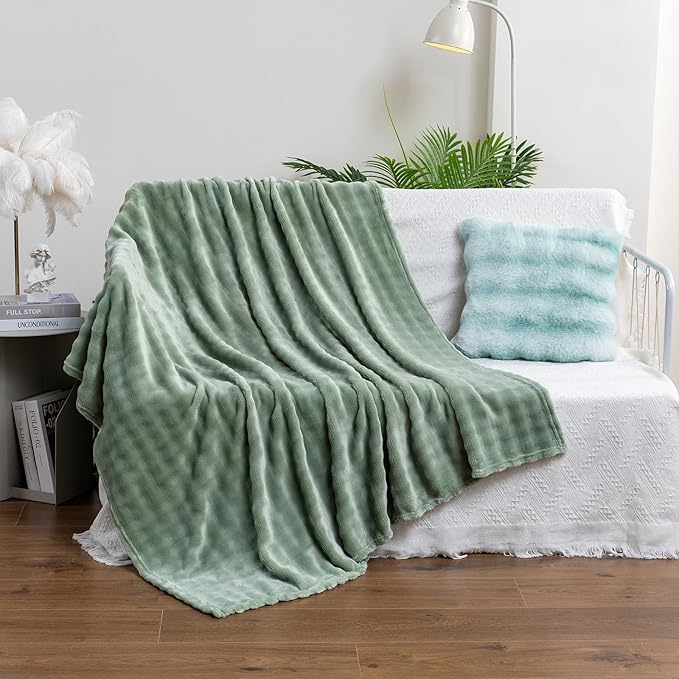 Soft Fluffy Fur Throw Blanket,3D Fleece Bubble Blanket, Flannel Fuzzy Soft Plush Bubble Blanket for Sofa Bed Room Office,Decorative Throw Blanket, 50"x60"Green