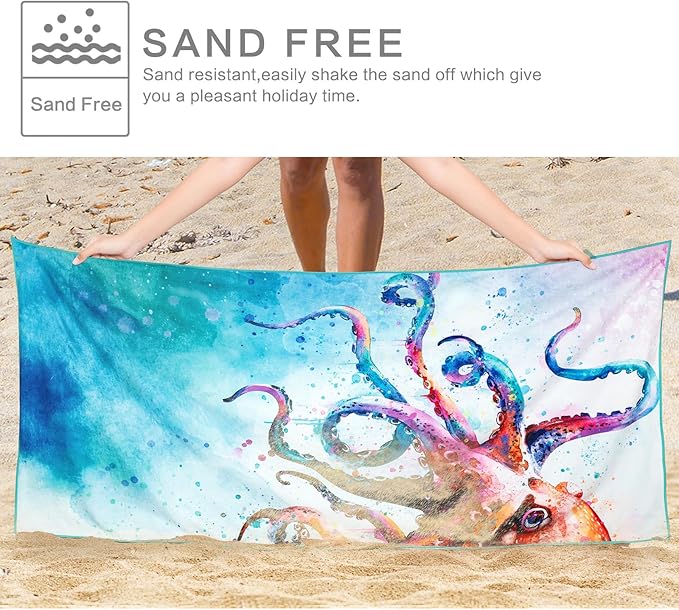 CutebriCase Octopus Beach Towel, Kraken Ocean Beach Towel Cotton Blend Soft Velour Absorbent Nautical BeachTowel for Kids Men Women Camping Towel for Gym, Hiking, Pool, Bath, Yoga,Travel Vacation