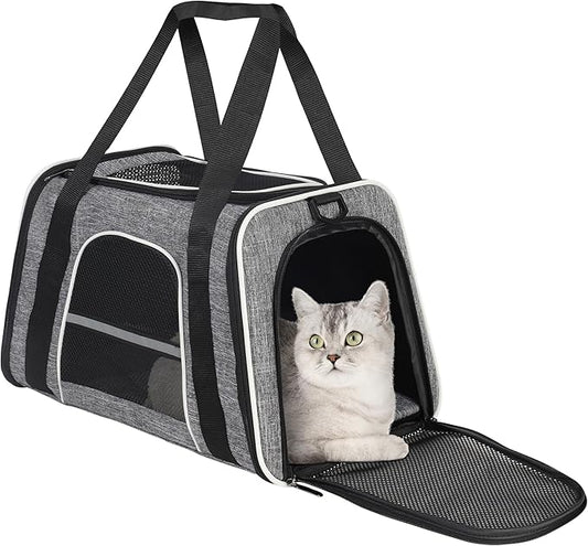 HiCaptain Soft Cat Carrier with Top Mesh Window - Pet Carrier Breathable for Medium Cats and Small Dogs Puppies up to 15 lb (Gray)