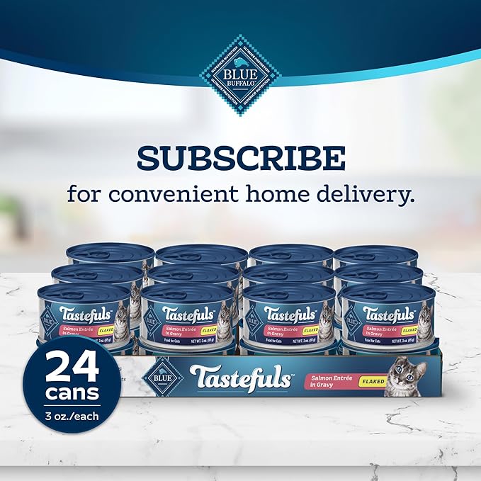 Blue Buffalo Tastefuls Flaked Wet Cat Food, Made with Natural Ingredients, Salmon, 3-oz Cans (24 Count)