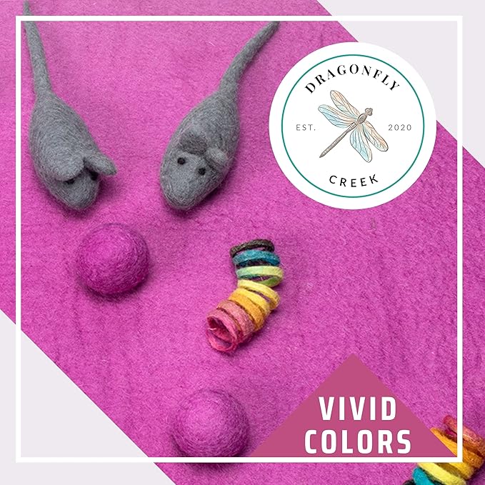 Dragonfly Creek Wool Cat Mat -Fair Trade and Eco Friendly Wool Cat Bed with Felted Wool Cat Toys- Multipurpose Cat Sleeping Bed for Playtime and Napping- Soft and Cozy Felt Cat Cushion