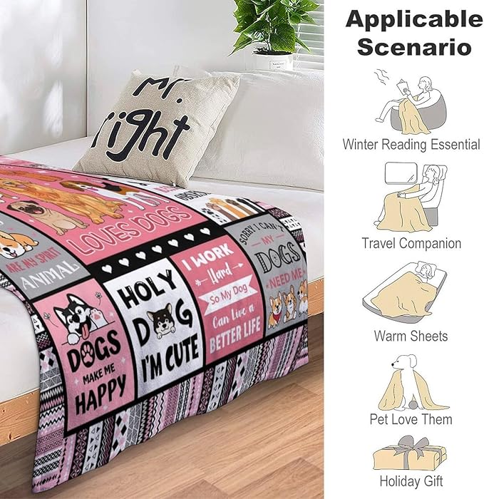 Dog Blanket Gifts for Girls Women Dog Gifts for Dog Lovers Soft Warm Dogs Flannel Throw Blanket for Kids Adults 60"X50"