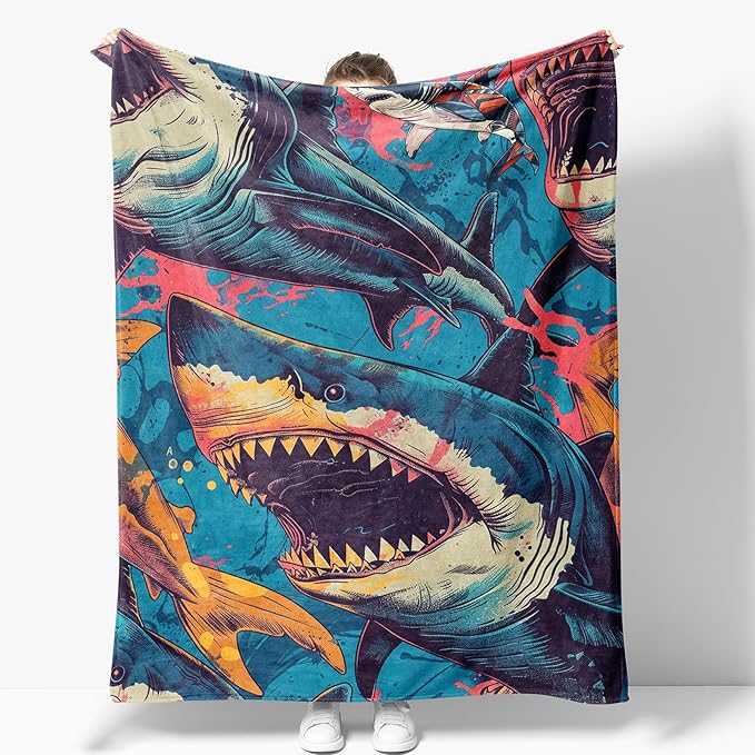 Shark Blanket Gifts for Women Girls Mom Kids Adults Teen Birthday Christmas Valentine Presents Ocean Animal Theme Decor Home Bedroom Living Room Sofa Couch Soft Cozy Plush Fuzzy Flannel Throw 60"x50"