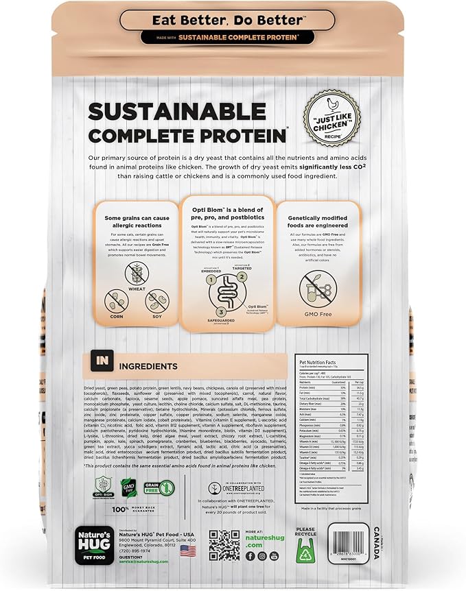 Nature's HUG Dry Cat Food, for Senior-All Breeds, 4 lb. Bag, Just Like Chicken Recipe, Grain Free & Hypoallergenic, Supports Microbiome Health, Sustainable Complete Protein & Balanced Nutrition