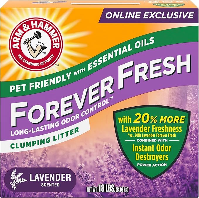 Arm & Hammer Forever Fresh Clumping Cat Litter Lavender, MultiCat 18lb With 20% More Lavender Freshness, Pet Friendly With Essential Oils