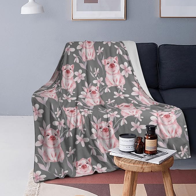 Cute Kids Pink Pigs Print Blanket Throw 60"x50", Plush Flannel Lightweight Blankets, Gifts for Boys Girls