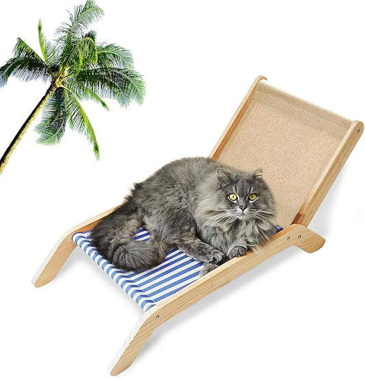 PETKARAY Cat Chair, Beach Theme Cat Hammock Bed, Raised Cat Bed Mini Cat Beach Chair, Cute Cat Lounger for Indoor Kittens