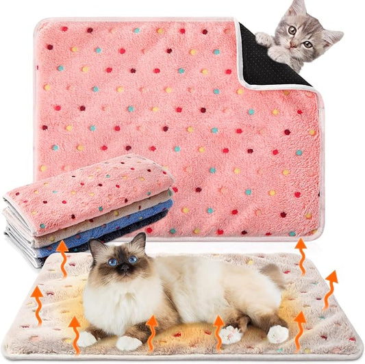 4 Pack Self Heating Cat Bed Cat Self Warming Pad with Removable Cover Extra Warm Thermal Pet Pad Washable Pet Crate Mat Anti Slip Kennel Pad for Indoor Outdoor Pets (Dot,16 x 20 Inches)