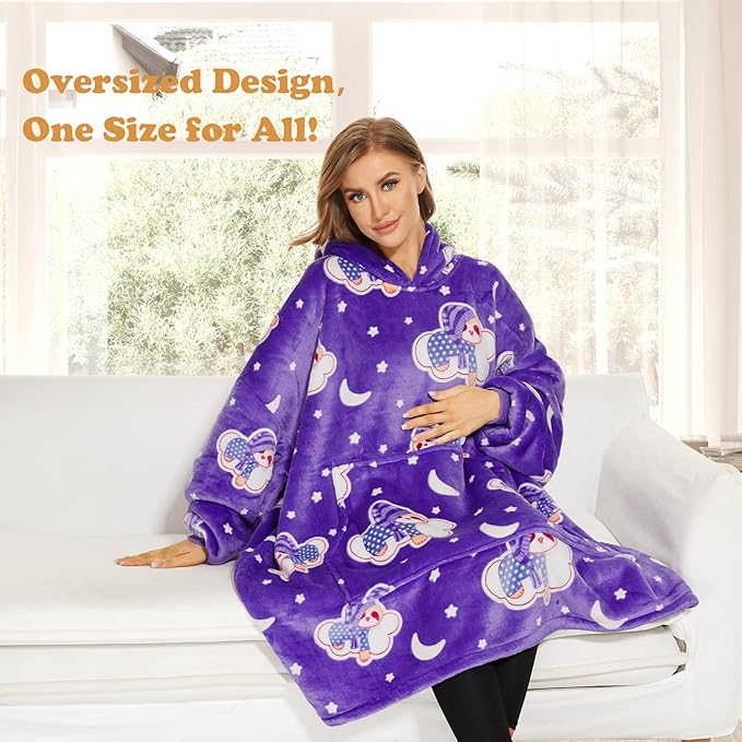 THREE POODLE Wearable Blanket Hoodie, Glow in The Dark Oversized Hoodie Blanket, Sherpa Hooded Blanket Sweatshirt for Adults Women Men Kids, Cozy Gifts