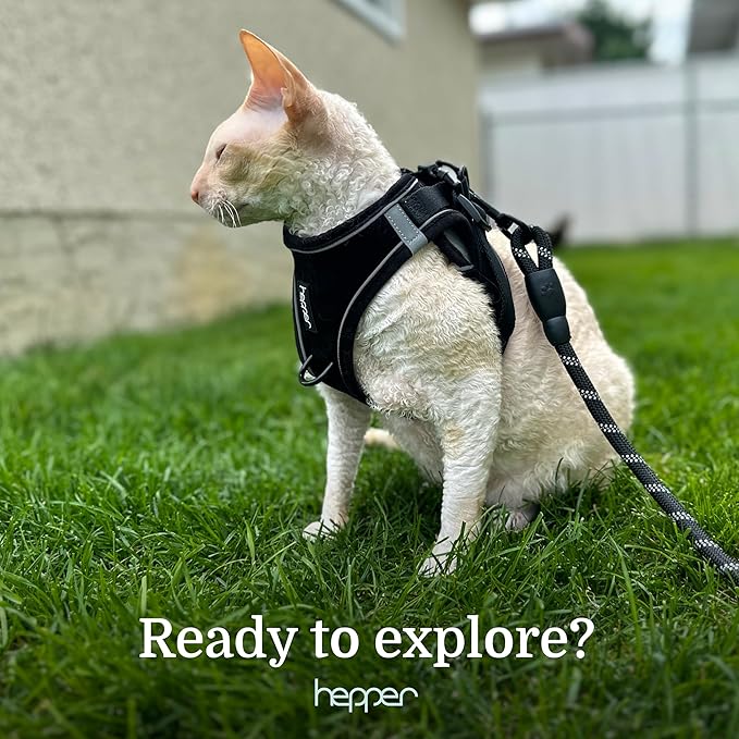 Hepper Cat Harness and Leash Escape Proof Set - Black Tactical Cat Harness with Reflective Safety Strips - Kitten or Cat Vest/Cat Jacket/Cat Walker (S)