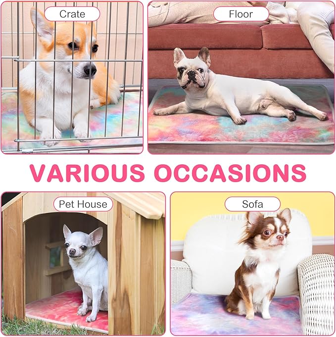 4 Pack Self Heating Cat Bed Cat Self Warming Pad with Removable Cover Extra Warm Thermal Pet Pad Washable Pet Crate Mat Anti Slip Kennel Pad for Indoor Outdoor Pets(Tie Dye,16 x 20 Inches)