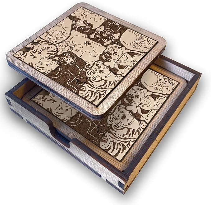02 Staffordshire Terrier Dog Puzzle Wooden Coaster Set - Interlocking Jigsaw Drink Mats with Laser-Cut Design for Pet Lovers (Staffordshire Terrier Set of 2)