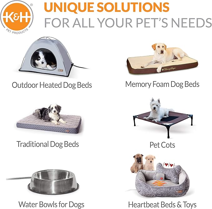 K&H Pet Products Self-Warming Pet Cot Elevated Dog Bed Cot - Chocolate/Fleece, Large 30 X 42 X 7 Inches