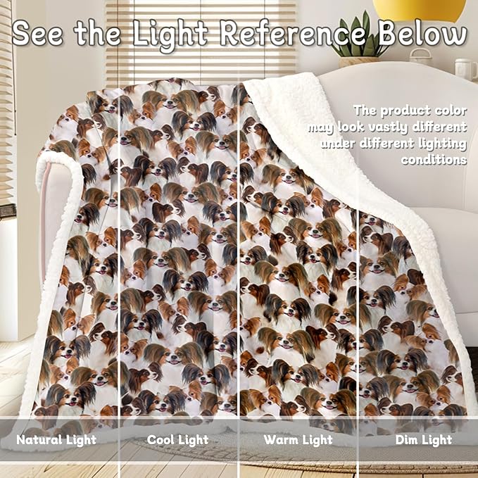 BlessLiving Cute Papillon Dog Fleece Throw Blanket Shepherd Dog Bed Blanket Plush Soft Blanket for Bed and Couch (Throw, 50 x 60 Inches)