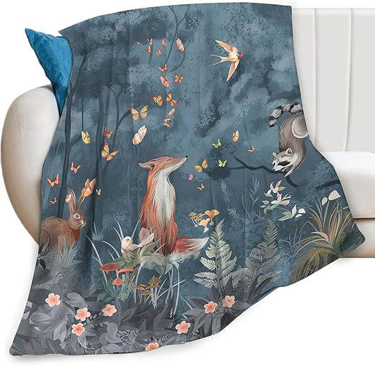 Fox Print Blanket Rabbit Red Panda Forest Animals Fresh Throw Blankets for Couch Sofa Bed Stuff Decor Soft Cozy Fleece Plush Warm Flannel Bedding Blanket Gifts for Baby Girls Boys Kids Adults 50"x60"