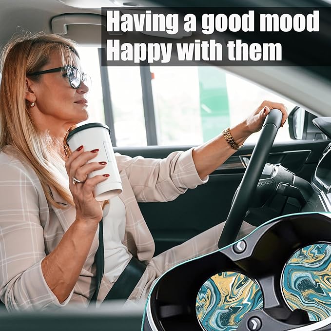 Blue Marble Car Cup Holder Coasters, 2 Pack Cup Coasters Car Accessories Interior Aesthetic for Men Women, Absorbent Ceramic Coaster with Cork Back, Retro Car Decoration Gifts