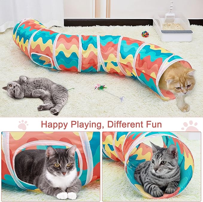 Glittme Cat Tunnel, Cat Tunnels for Indoor Cats, S-Shape Peekaboo Cat Cave with Cat Toys, Foldable Cat Tubes and Tunnels for Cats, Rabbit, Puppy, Guinea Pig