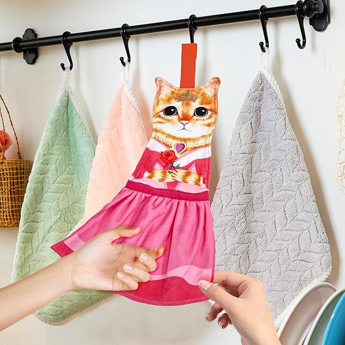Cat Funny Hand Towels for Bathroom Kitchen - Cute Decorative Hanging Face Towels, Super Absorbent Soft - Unique Valentines Day Mothers Day Housewarming Birthday Gifts for Women and Cat Lovers