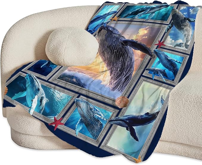 Orca Blanket Ultra Soft Cozy Killer Whale Throw Blanket Fleece Fuzzy Plush Marine Life Lovers Whales Decor Gifts for Women Girls Adults Couch Sofa 60"x50"