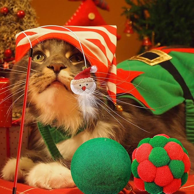Sratte 12 Pieces Christmas Stocking Cat Toys Sets Christmas Cat Toys Stocking Stuffers Christmas Interactive Kitten Toys with Mouse, Squeaky Toys, Balls, Cat Teaser for Indoor Cats