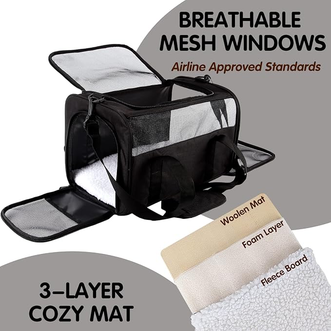 Carriers Soft-Sided Pet Carrier for Medium Large Cats Dogs Under 35Lbs,Breathable Mesh Ventilation Design,Airline Approved Cat Carrying Case(X-Large,Black)